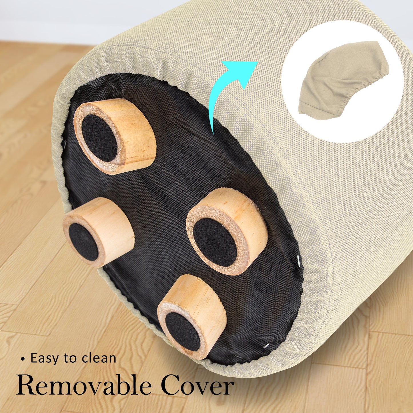 Fabric Ottoman Round Wooden Leg Foot Stool Multiple Colours - La Bella Footstool