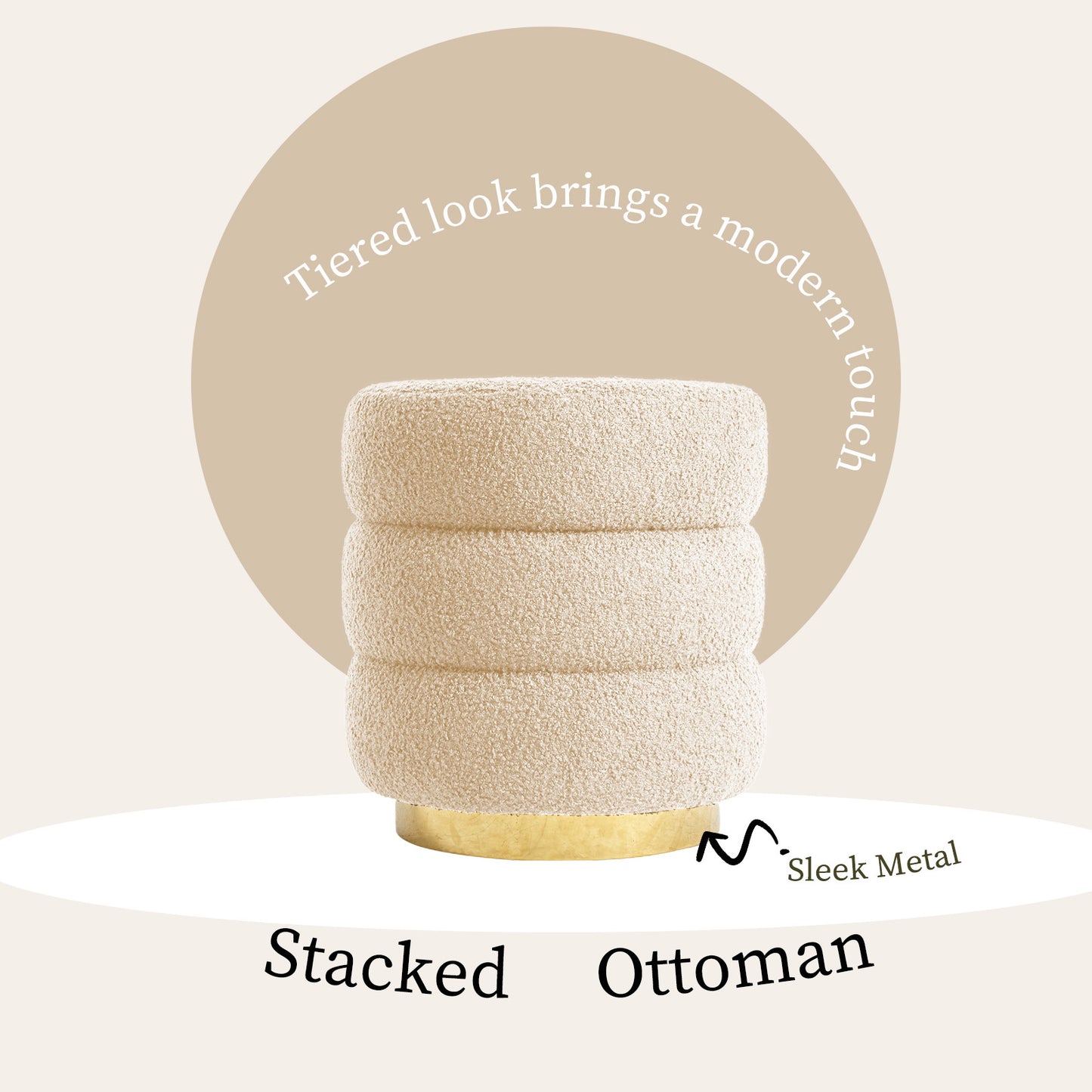 Teddy Fleece Round Stacked Ottoman Stool Multiple Colours