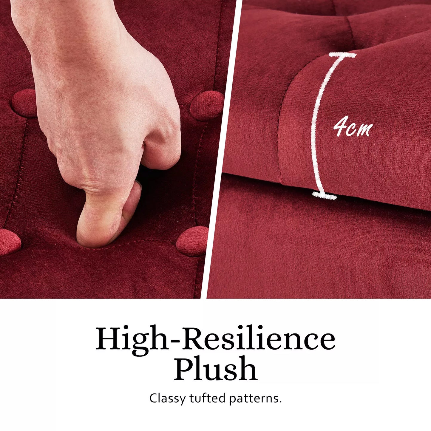 Kelly Rolled Armrest Velvet Ottoman Bench Seat Blanket Chest Couch RED