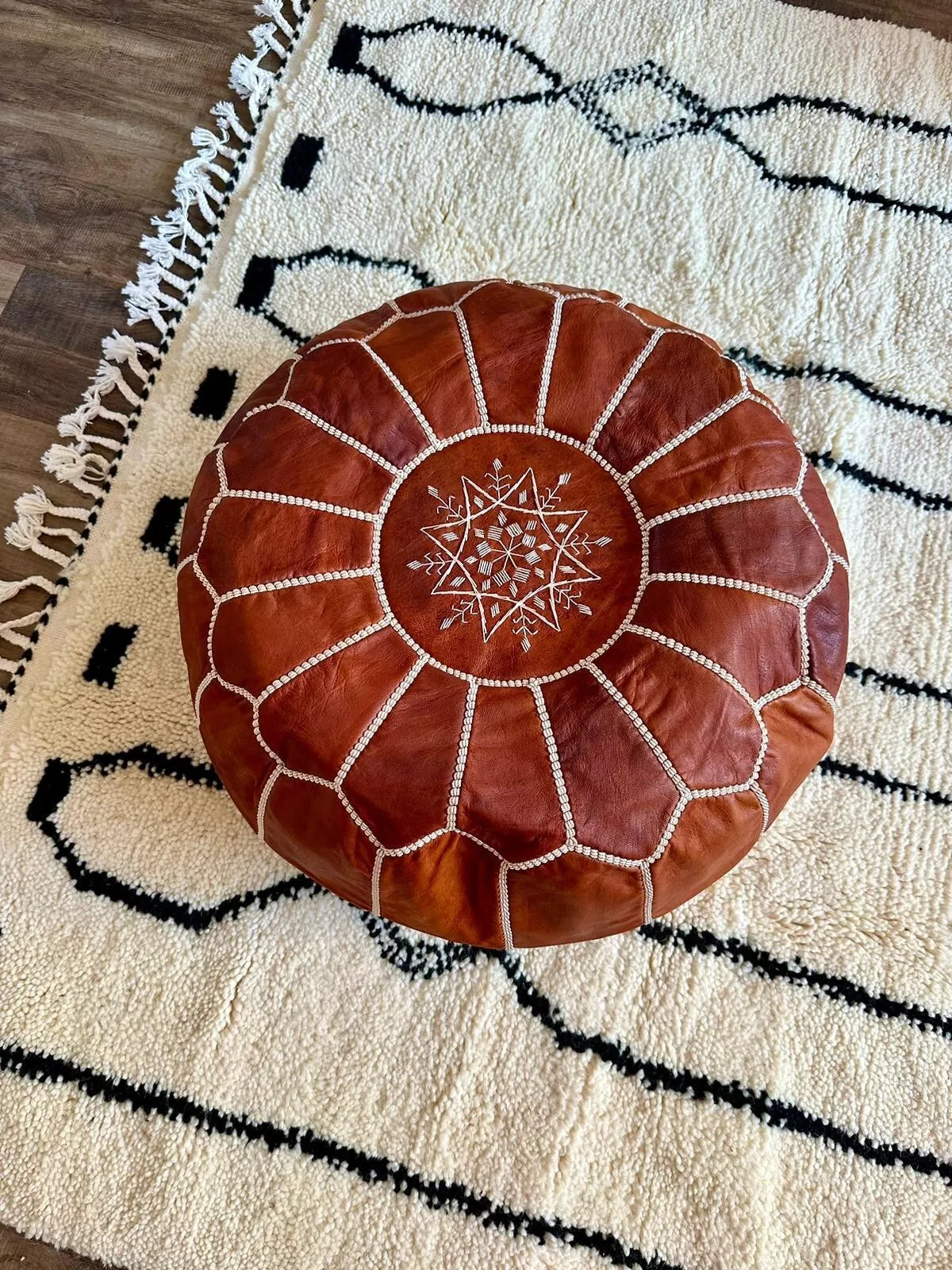 Stunning Moroccan Leather Ottoman (Poufe) Heritage Tan (SALE)