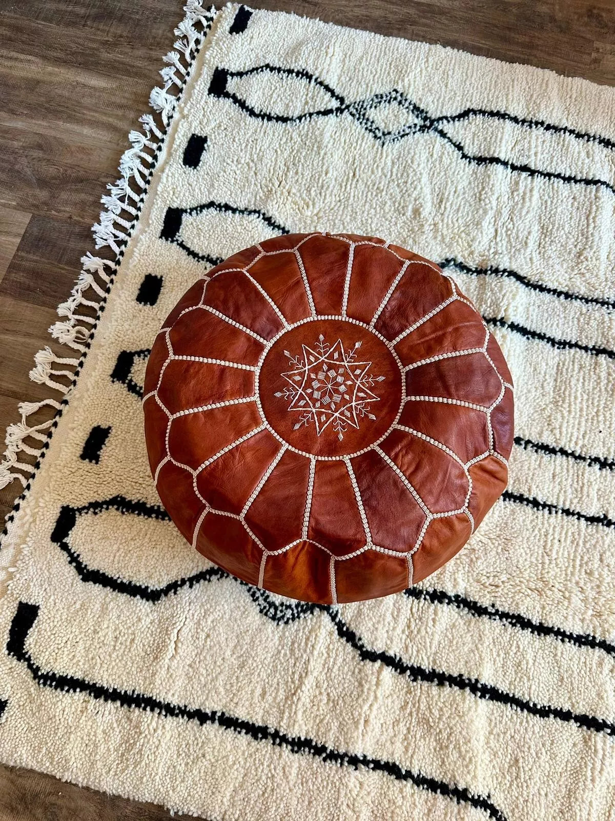 Stunning Moroccan Leather Ottoman (Poufe) Heritage Tan (SALE)