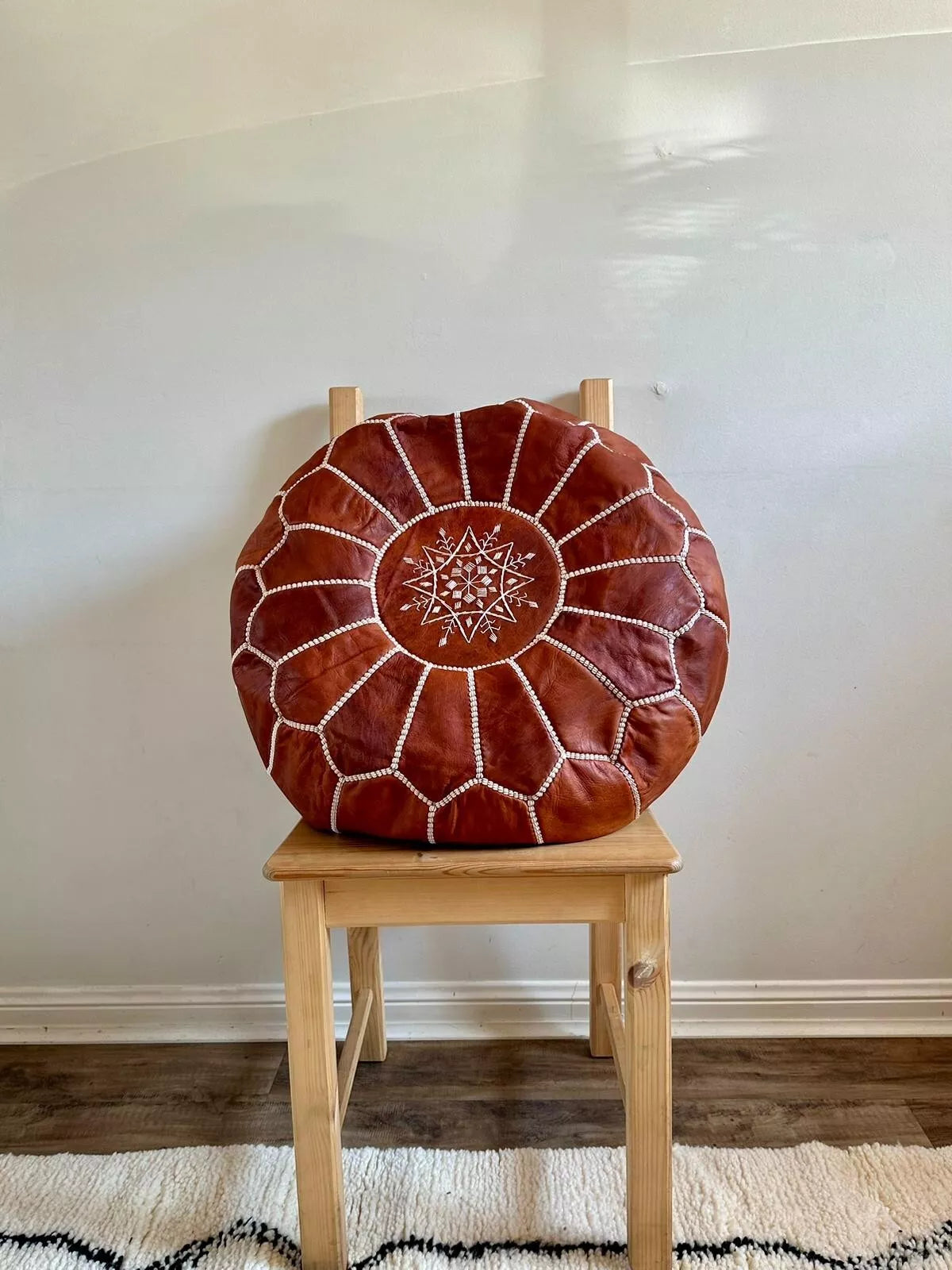 Stunning Moroccan Leather Ottoman (Poufe) Heritage Tan (SALE)