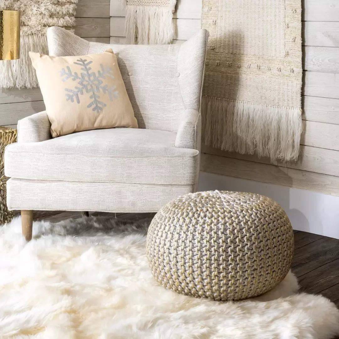 Hand-Woven Braided Cotton Pouf