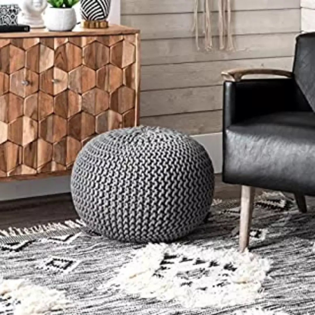 Hand-Woven Braided Cotton Pouf