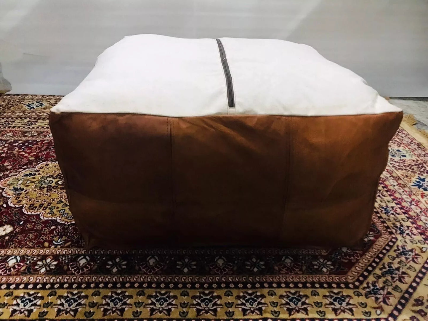 Moroccan Leather Ottoman Pouffe Pouf Footstool Coffee Table in Mid Tan (Large)