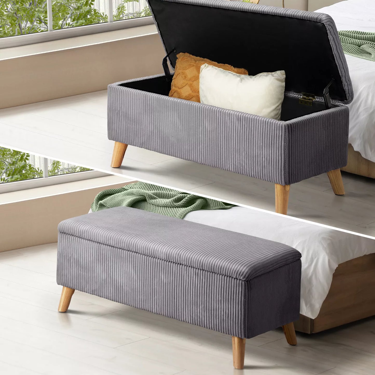 Grey Polyester Classic Ottoman with Storage