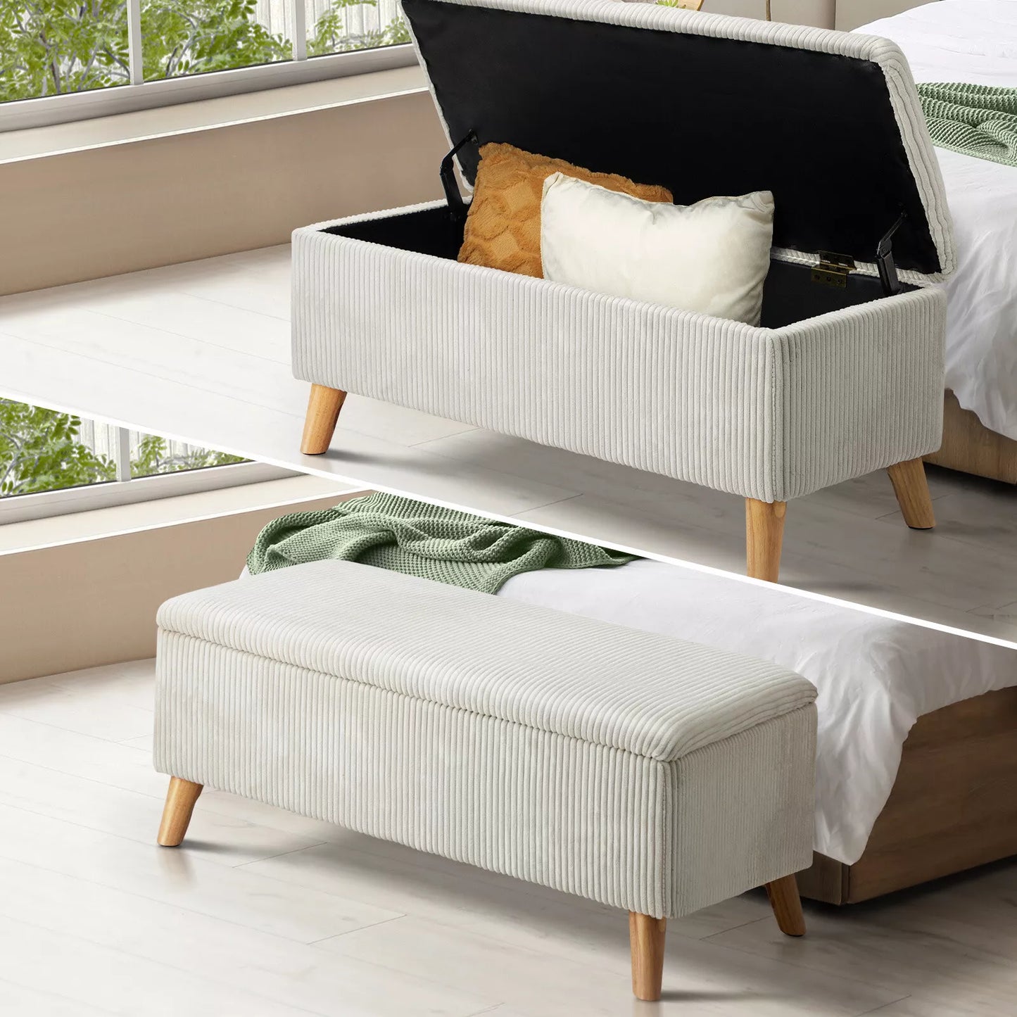 Beige Polyester Classic Ottoman with Storage
