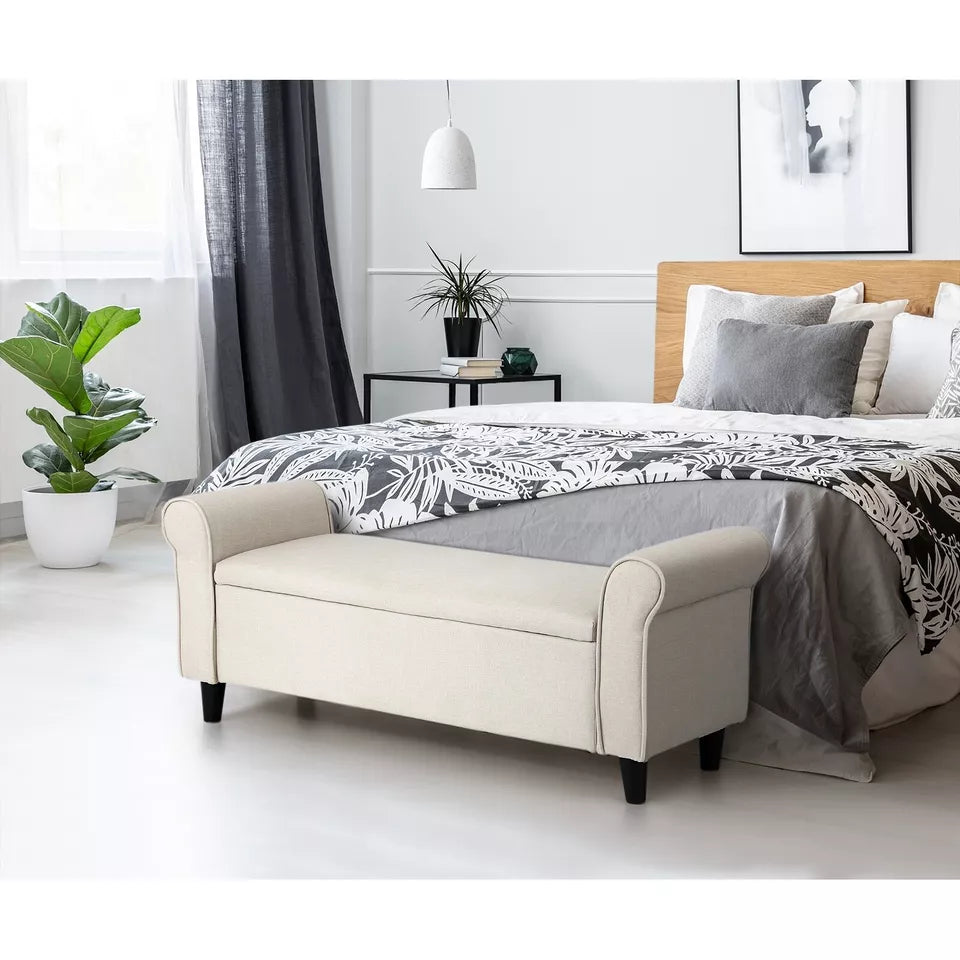 Riley Linen Multi-Functional Storage Ottoman Seat - BEIGE