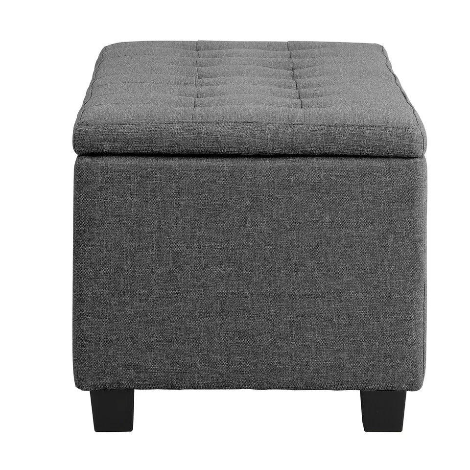 Arlo Ottoman Storage Fabric Foot Stool - Linen Fabric Dark Grey - Tufted Button Top