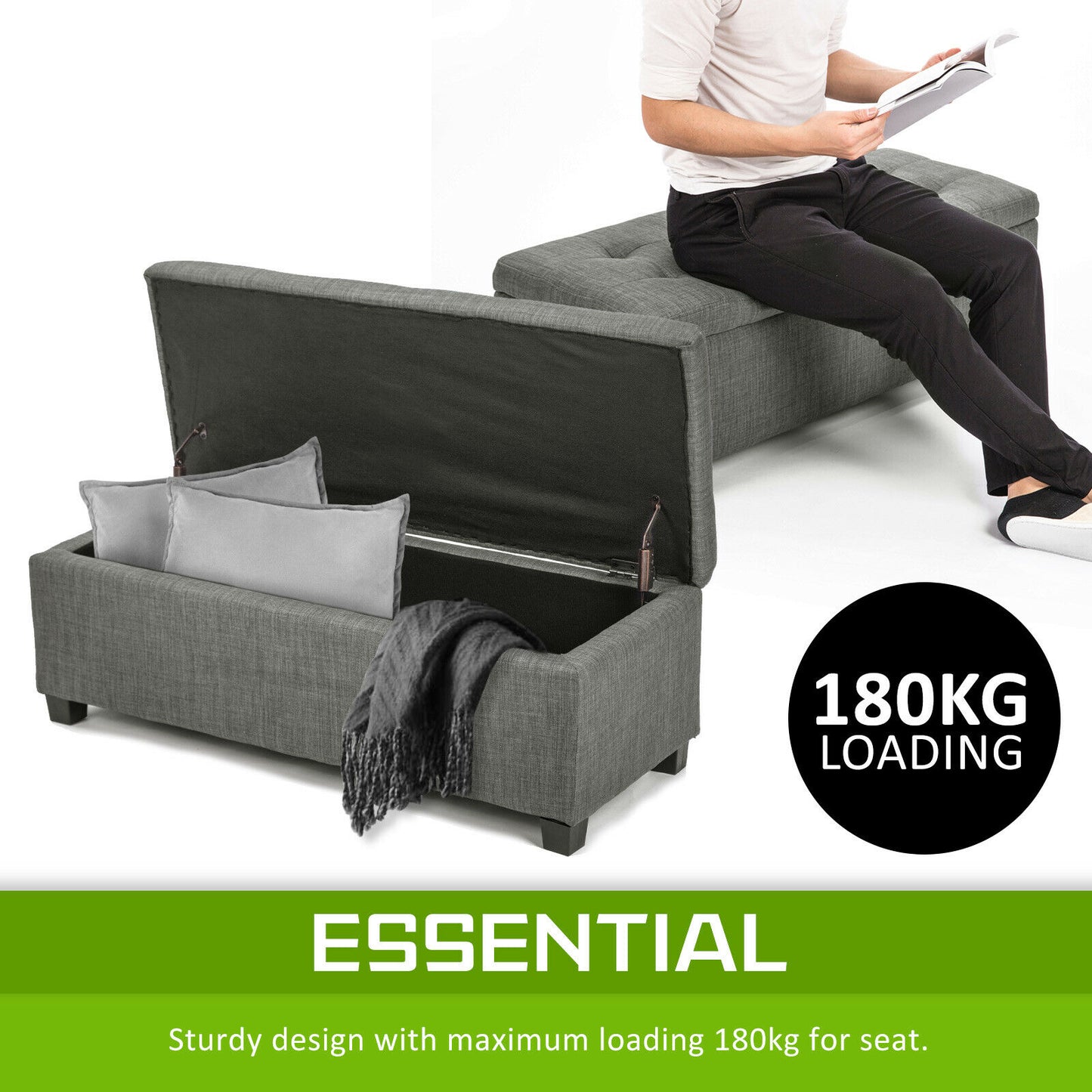 Bestselling Bella Ottoman Storage Box Australia- Dark Gum Grey Linen Fabric