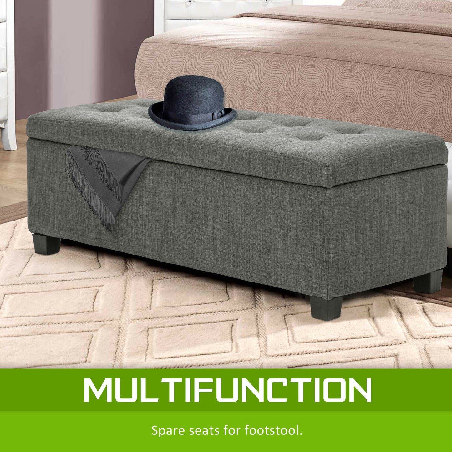 Bestselling Bella Ottoman Storage Box Australia- Dark Gum Grey Linen Fabric
