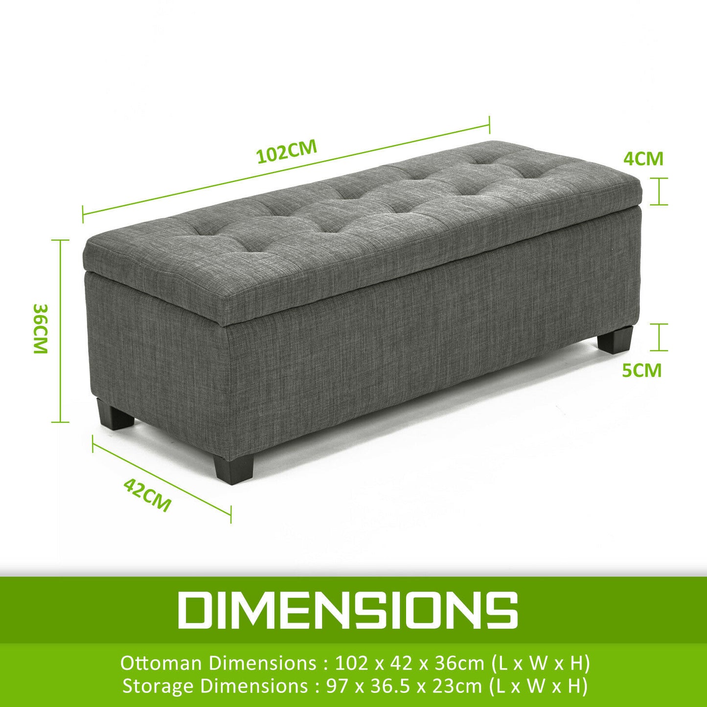 Bestselling Bella Ottoman Storage Box Australia- Dark Gum Grey Linen Fabric