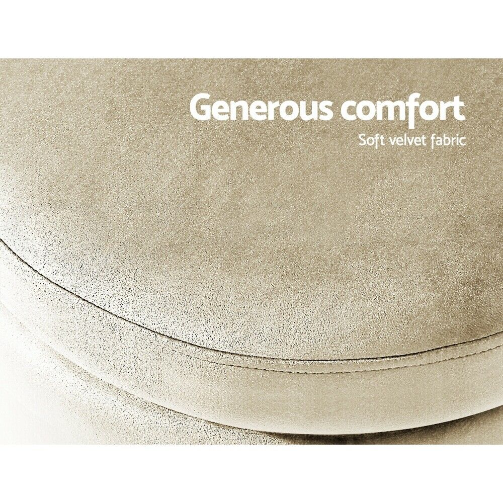 Round Velvet Ottoman Footstool, Pouffe with Padded Seat β Cream