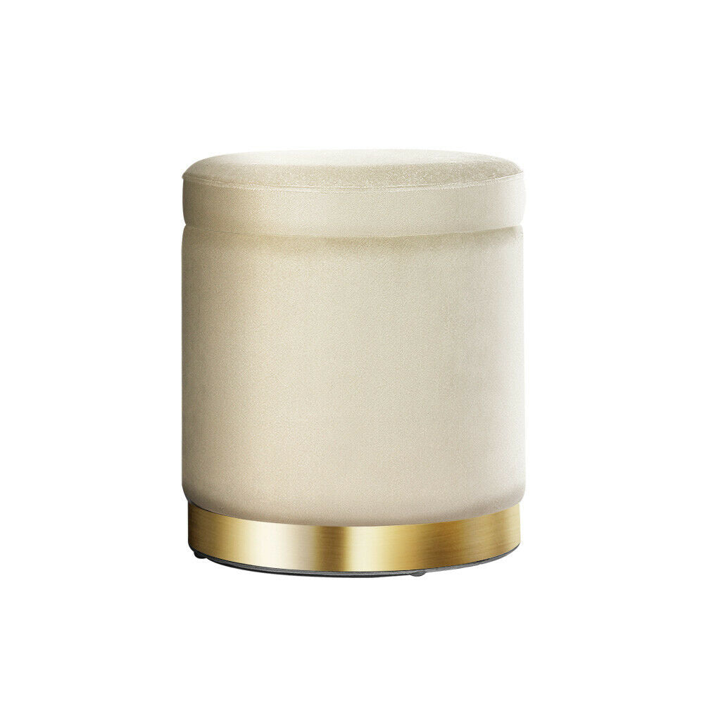 Round Velvet Ottoman Footstool, Pouffe with Padded Seat β Cream