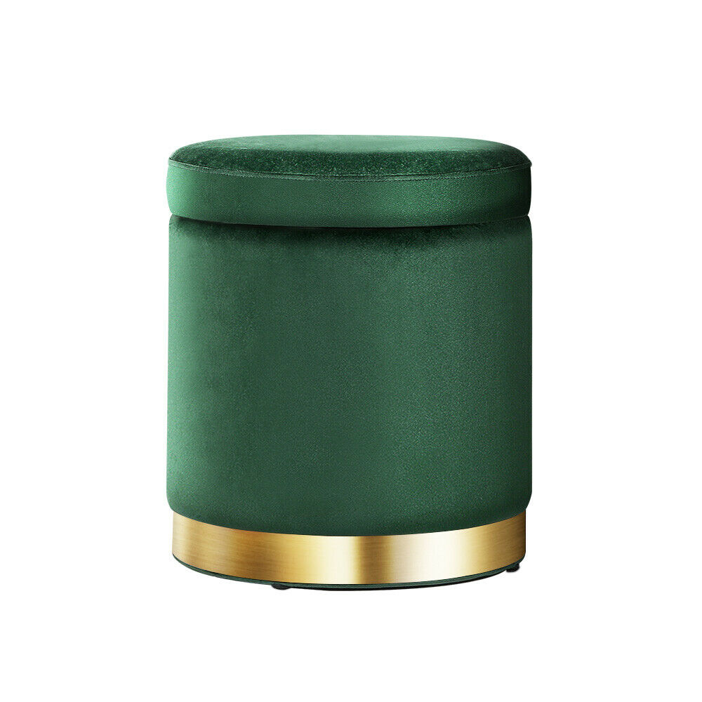 Round Velvet Ottoman Footstool, Pouffe with Padded Seat β Green