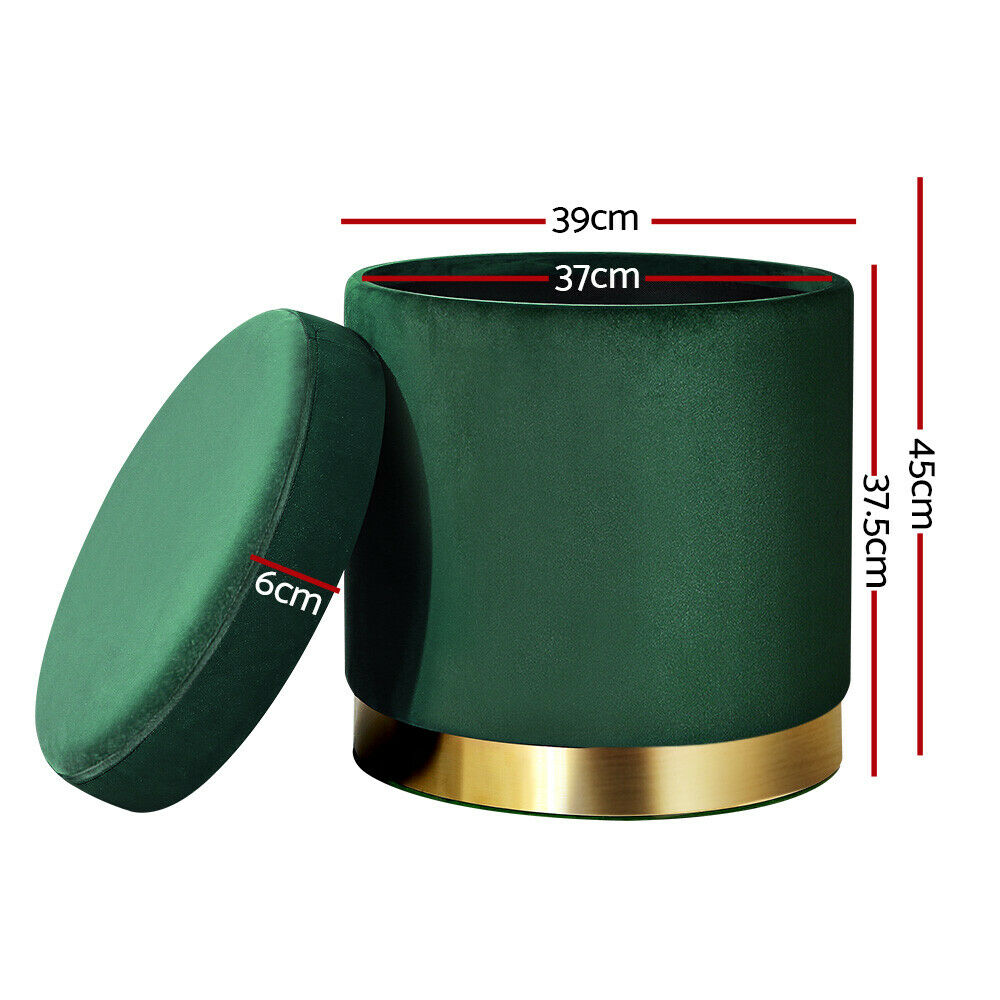 Round Velvet Ottoman Footstool, Pouffe with Padded Seat β Green