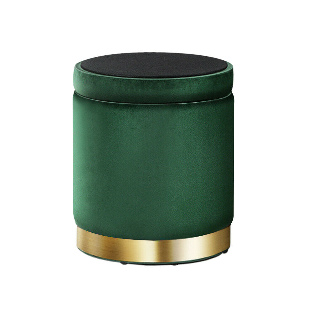 Round Velvet Ottoman Footstool, Pouffe with Padded Seat β Green