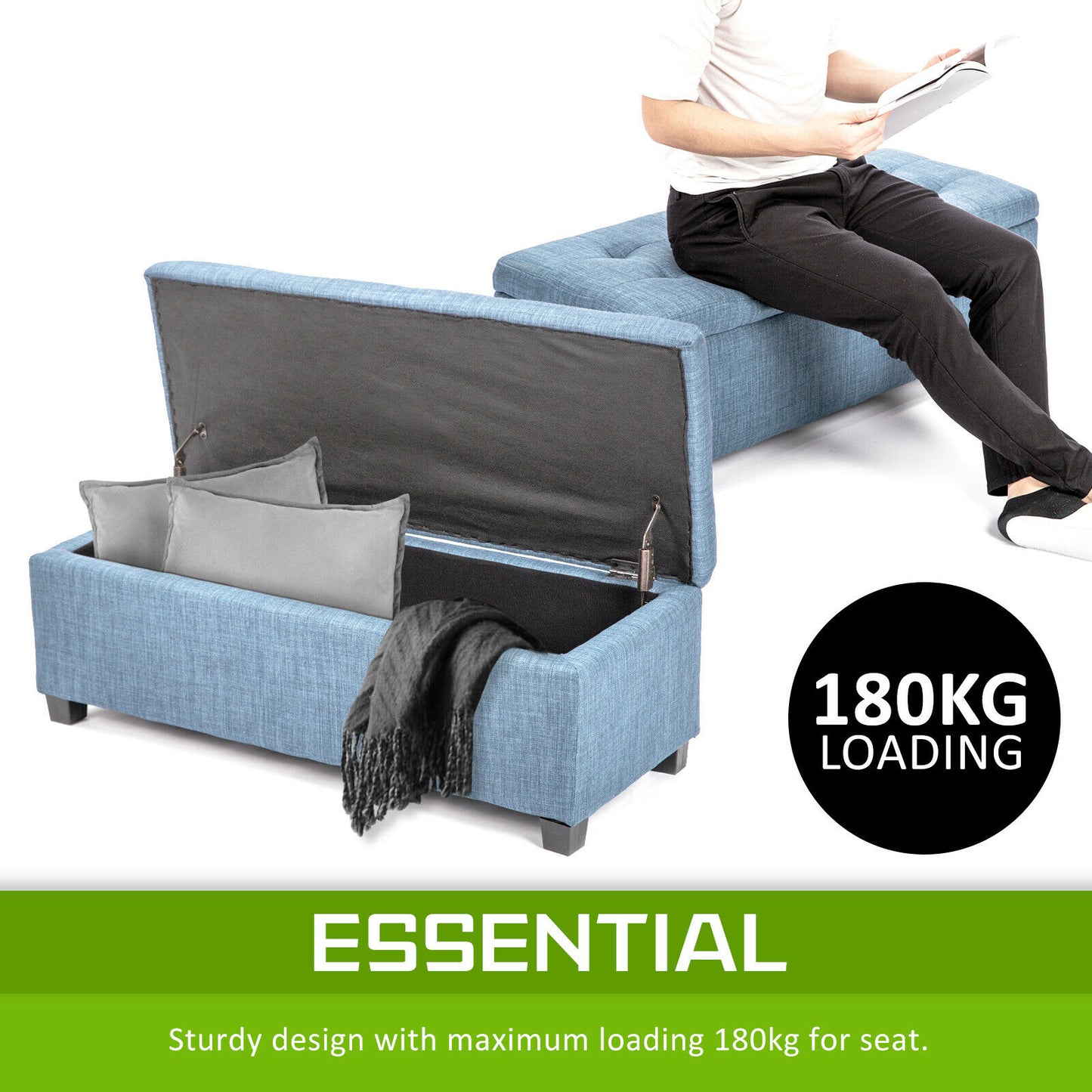 Bestselling Bella Ottoman Storage Box Australia- Light Grey Linen Fabric
