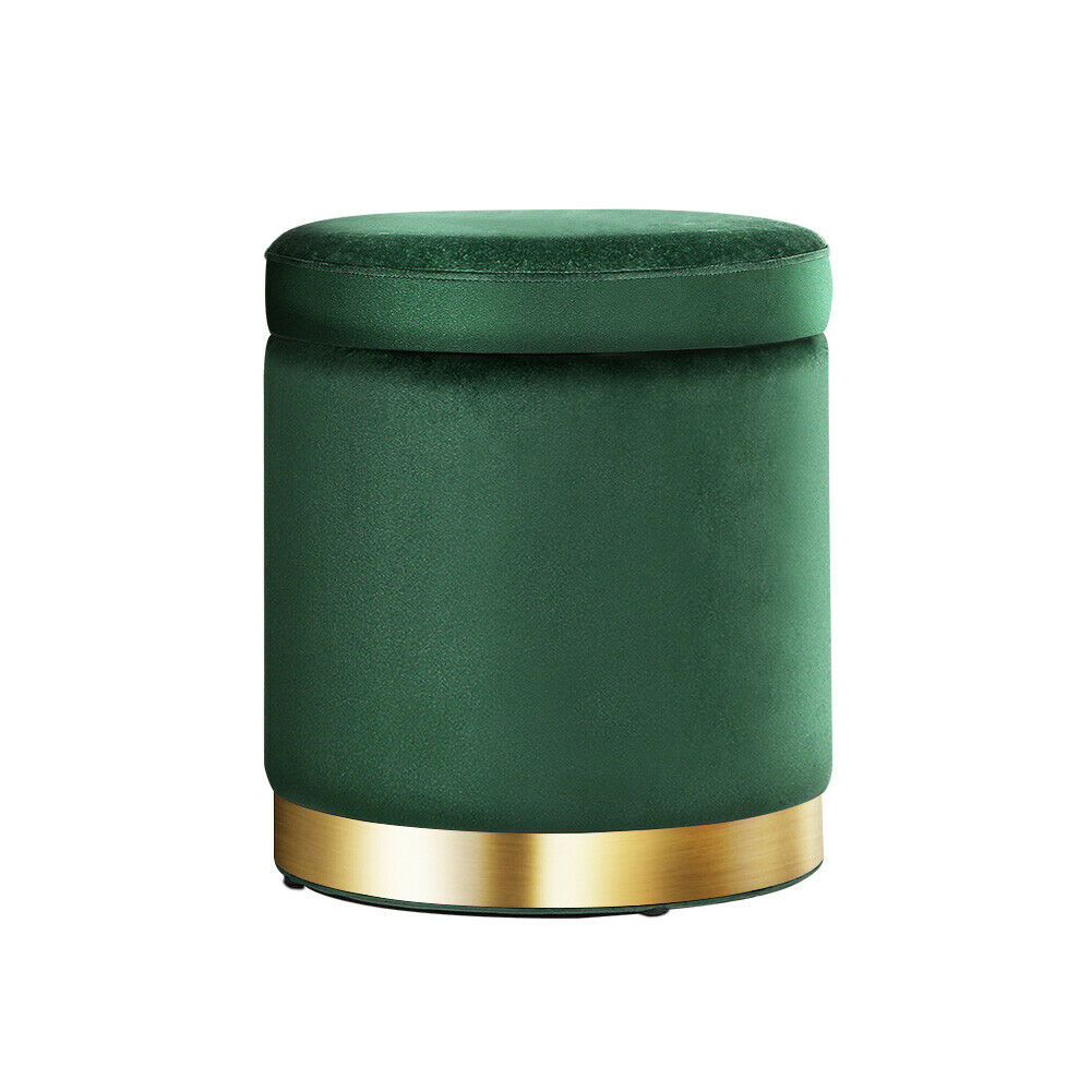 Round Velvet Ottoman Footstool, Pouffe with Padded Seat β Green