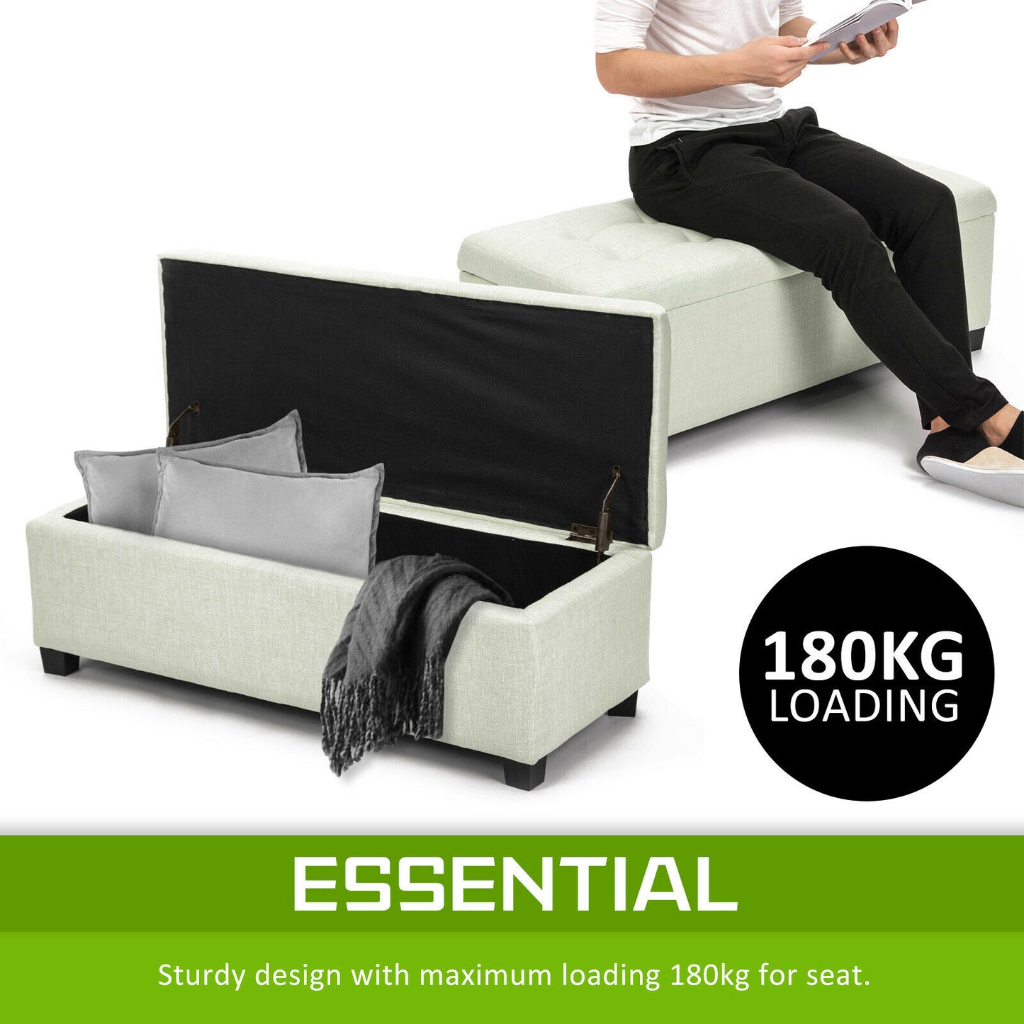 Bestselling Bella Ottoman Storage Box Australia- Misty Light Green Linen Fabric