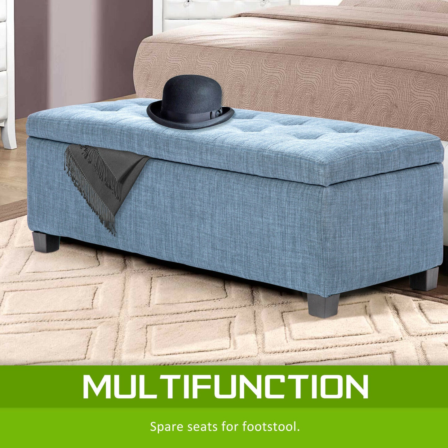 Bestselling Bella Ottoman Storage Box Australia- Light Grey Linen Fabric
