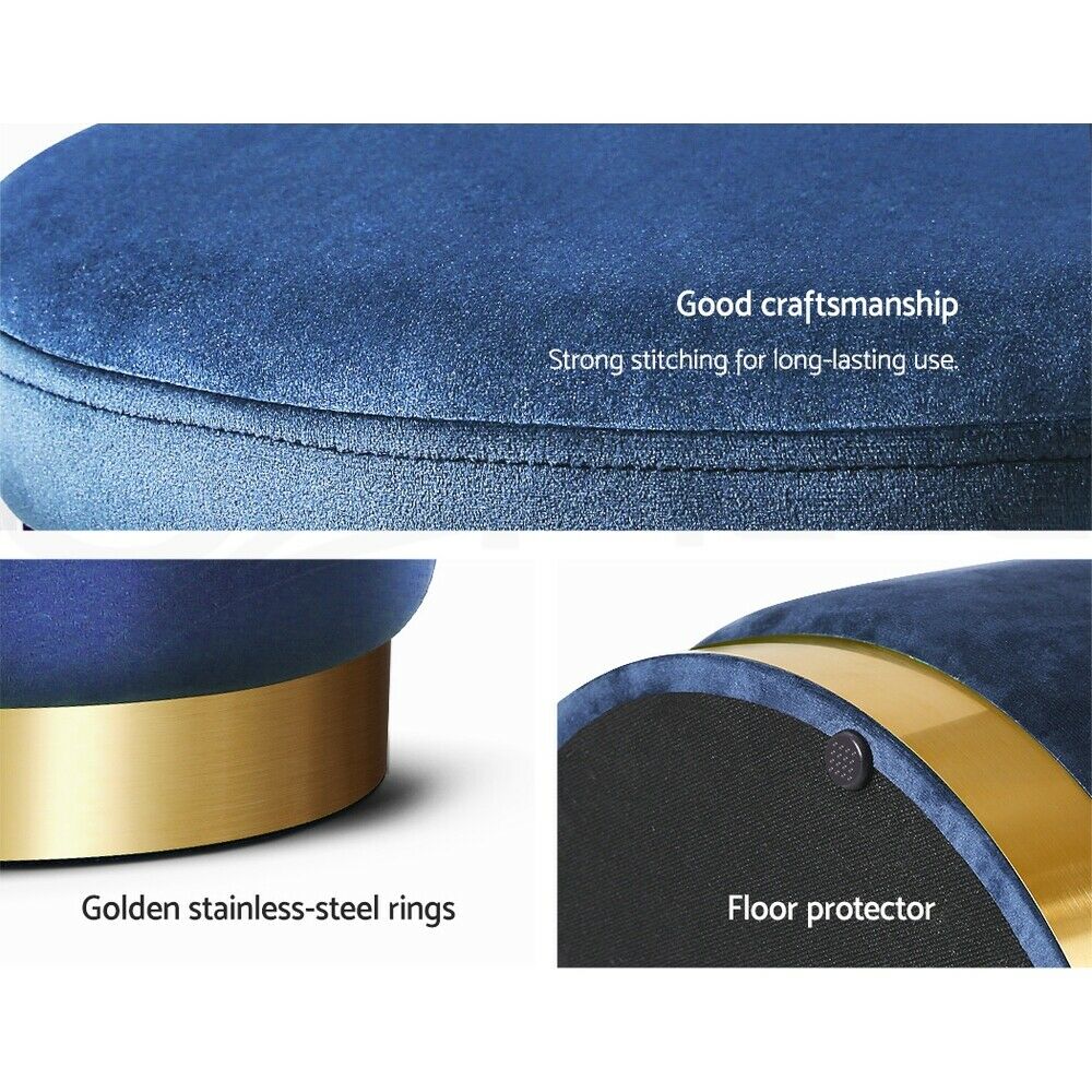 Round Velvet Ottoman Footstool, Pouffe with Padded Seat β Navy