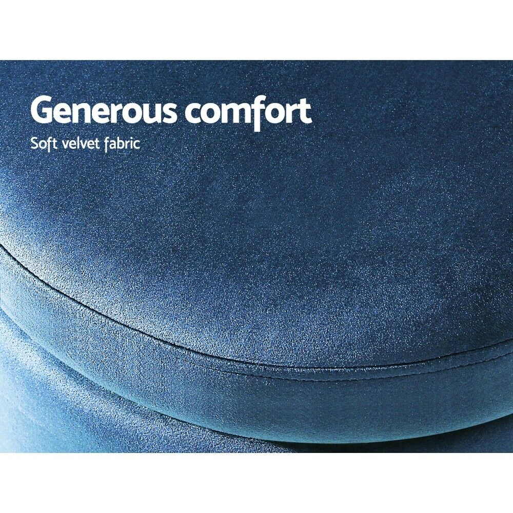Round Velvet Ottoman Footstool, Pouffe with Padded Seat β Navy