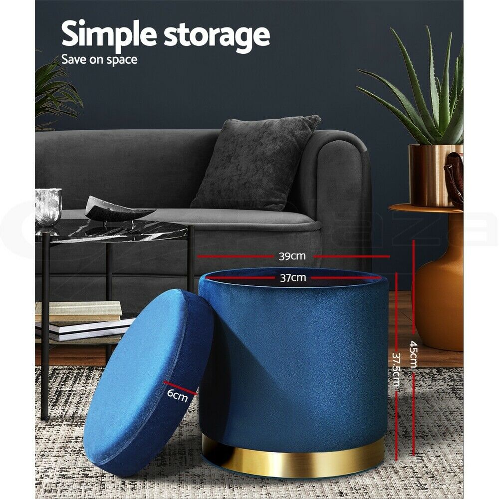 Round Velvet Ottoman Footstool, Pouffe with Padded Seat β Navy