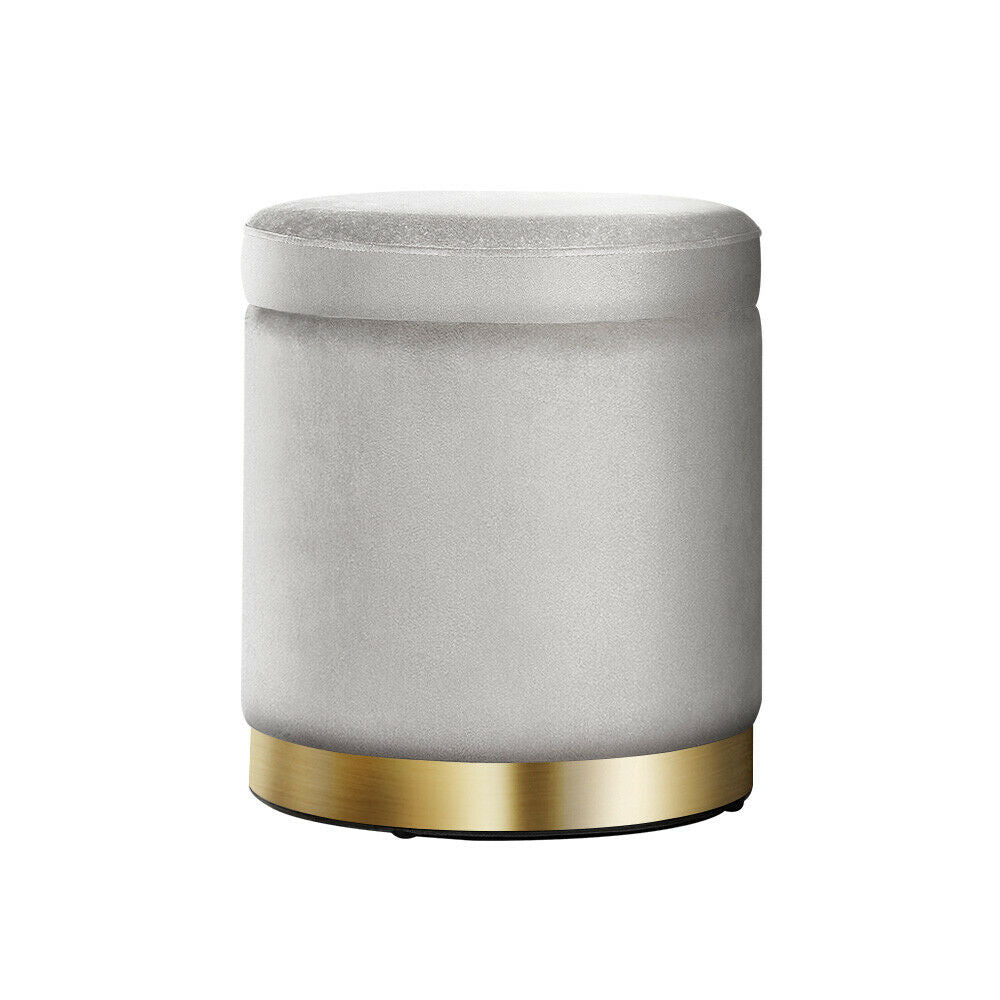 Round Velvet Ottoman Footstool, Pouffe with Padded Seat β Grey