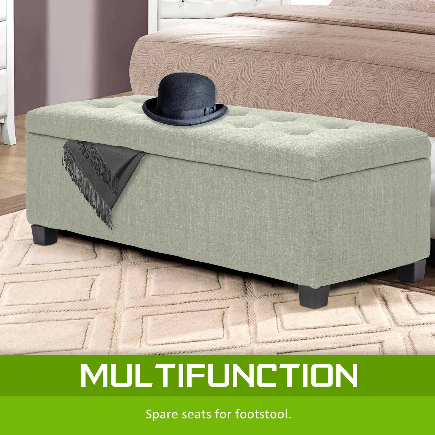 Bestselling Bella Ottoman Storage Box Australia- Misty Light Green Linen Fabric