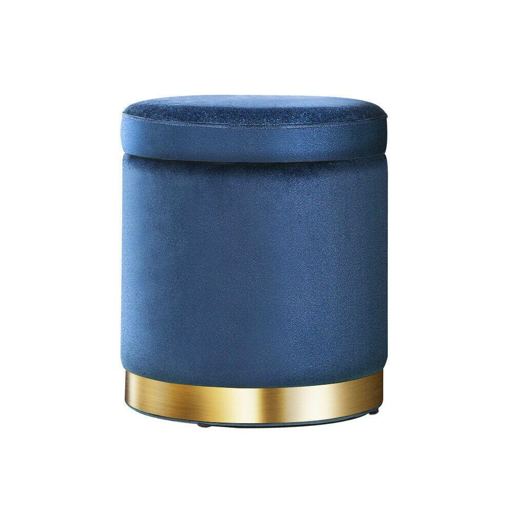 Round Velvet Ottoman Footstool, Pouffe with Padded Seat β Navy