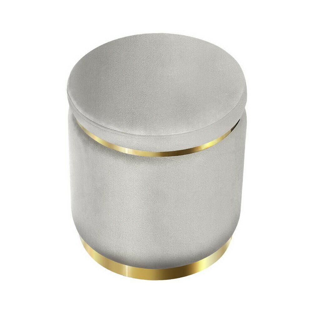 Round Velvet Ottoman Foot Stool Foot Rest Pouffe Padded Seat Bedroom Footstool GREY VELVET