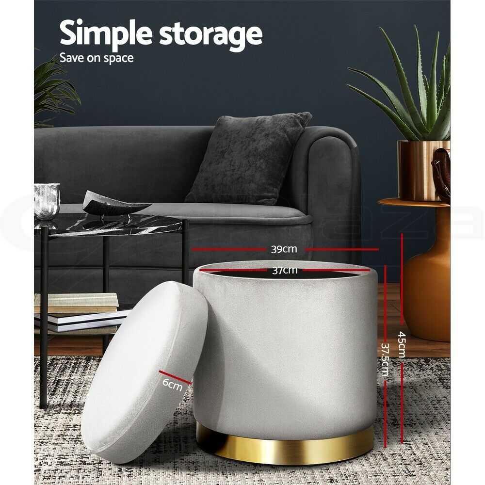 Round Velvet Ottoman Footstool, Pouffe with Padded Seat β Grey