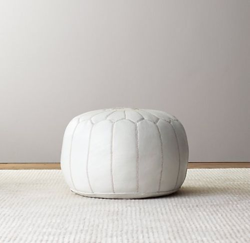 Stunning Moroccan Leather Ottoman (Poufe) WHITE