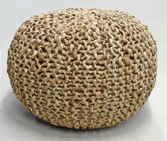 Hand-Knitted Jute Braided Ottoman