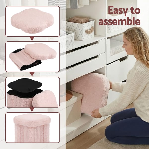 Storage Ottoman Foot Stool Foldable Pink