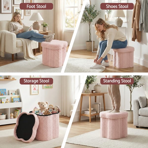 Storage Ottoman Foot Stool Foldable Pink