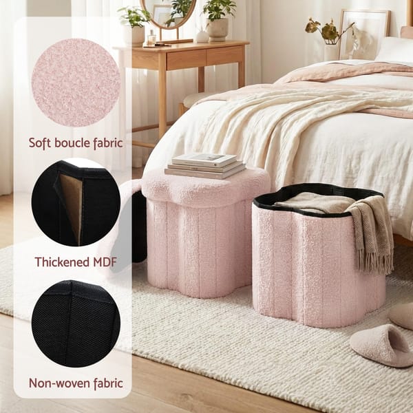 Storage Ottoman Foot Stool Foldable Pink
