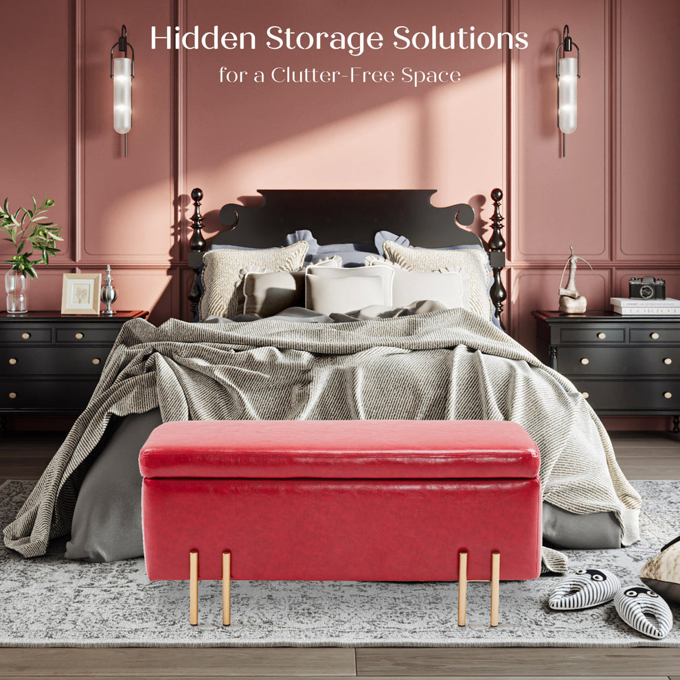 Standard Ottoman Storage Box Australia - Red - PU Leather Style (Gold ...
