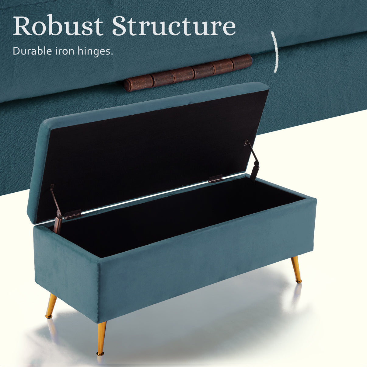 Lucille Teal Velvet Ottoman with Storage Ottomans Australia