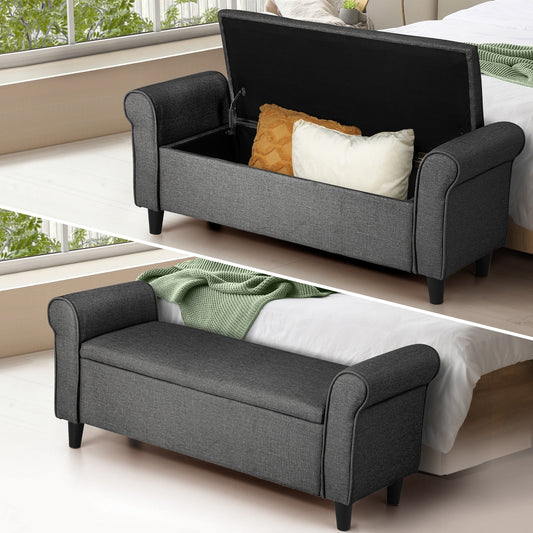 Carey Linen Multi-Functional Storage Ottoman Seat - DARK GREY