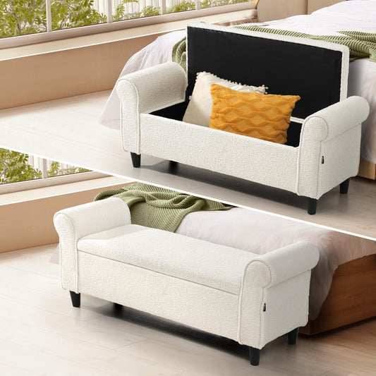 Carey Linen Multi-Functional Storage Ottoman Seat - BEIGE SHERPA FABRIC