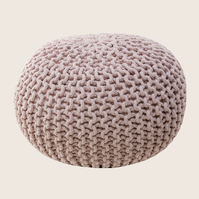 Hand-Knitted Pink Cotton Braided Ottoman Pouffe