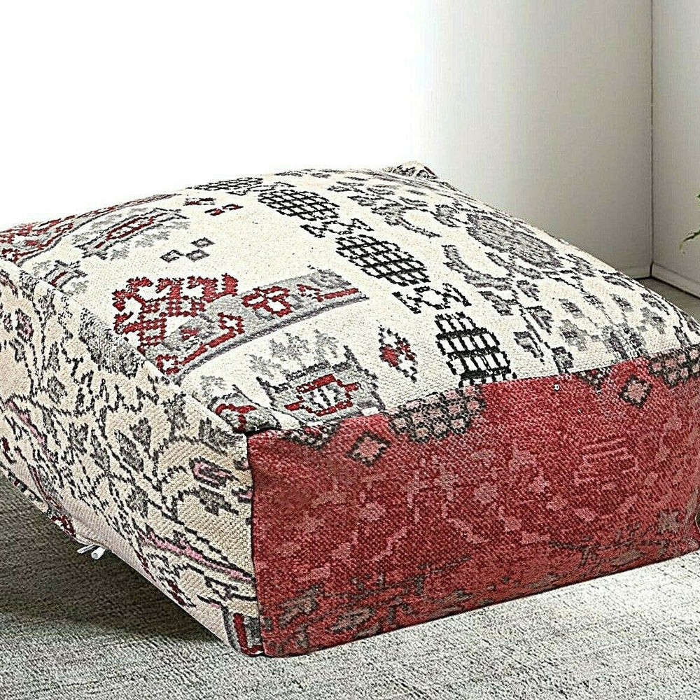 Red & White Kilim Ottoman – Handwoven Bohemian Charm | Free Shipping Australia Wide