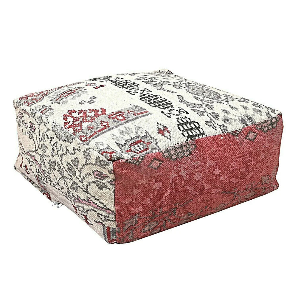 Red & White Kilim Ottoman – Handwoven Bohemian Charm | Free Shipping Australia Wide