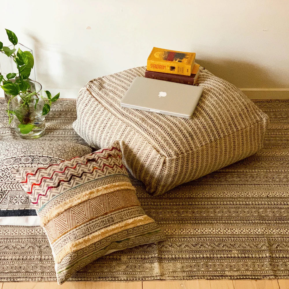 Kilim Ottoman Hand-Made Ottoman Grey Striped