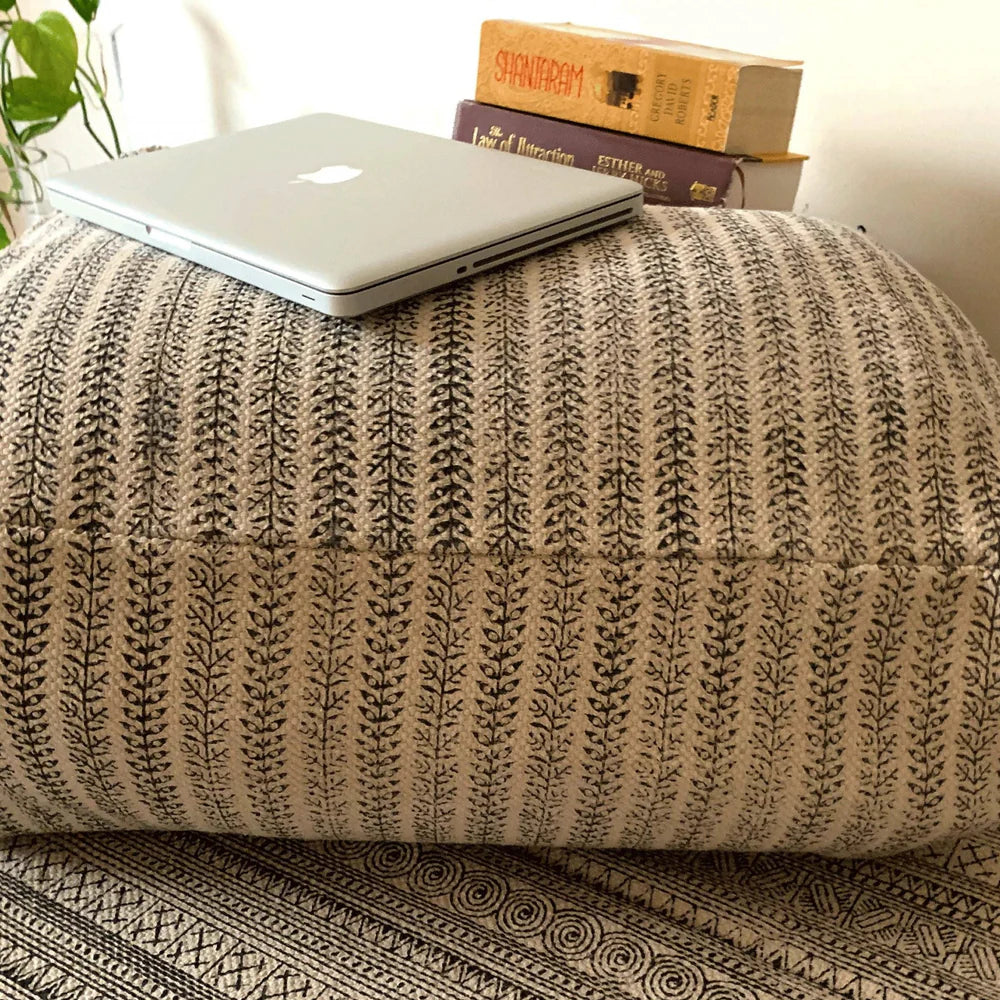 Kilim Ottoman Hand-Made Ottoman Grey Striped