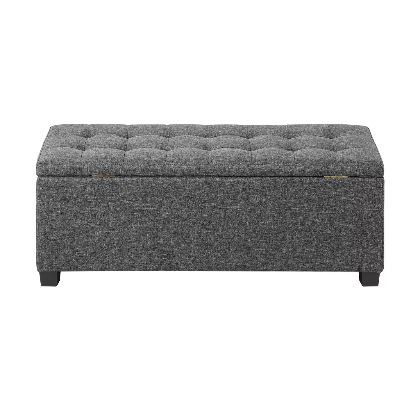 Arlo Ottoman Storage Fabric Foot Stool - Linen Fabric Dark Grey - Tufted Button Top