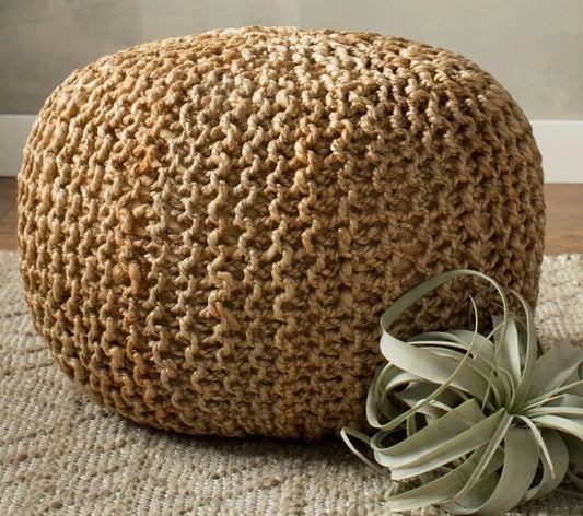 Hand-Knitted Jute Braided Ottoman Pouffe