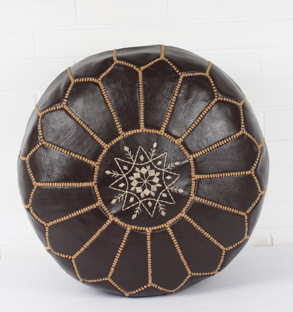 Stunning Moroccan Leather Ottoman (Poufe) DARK Tan Leather